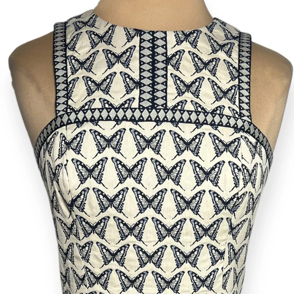 Trina Turk butterfly dress Pacific Butterfly jacquard fringe indigo ivory size 6 - Picture 4 of 14